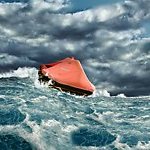 Life raft in stormy seas.