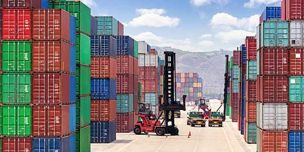 Modern container stacking yard.