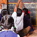 Children in a classroom at lesson, in a rural school of India.

